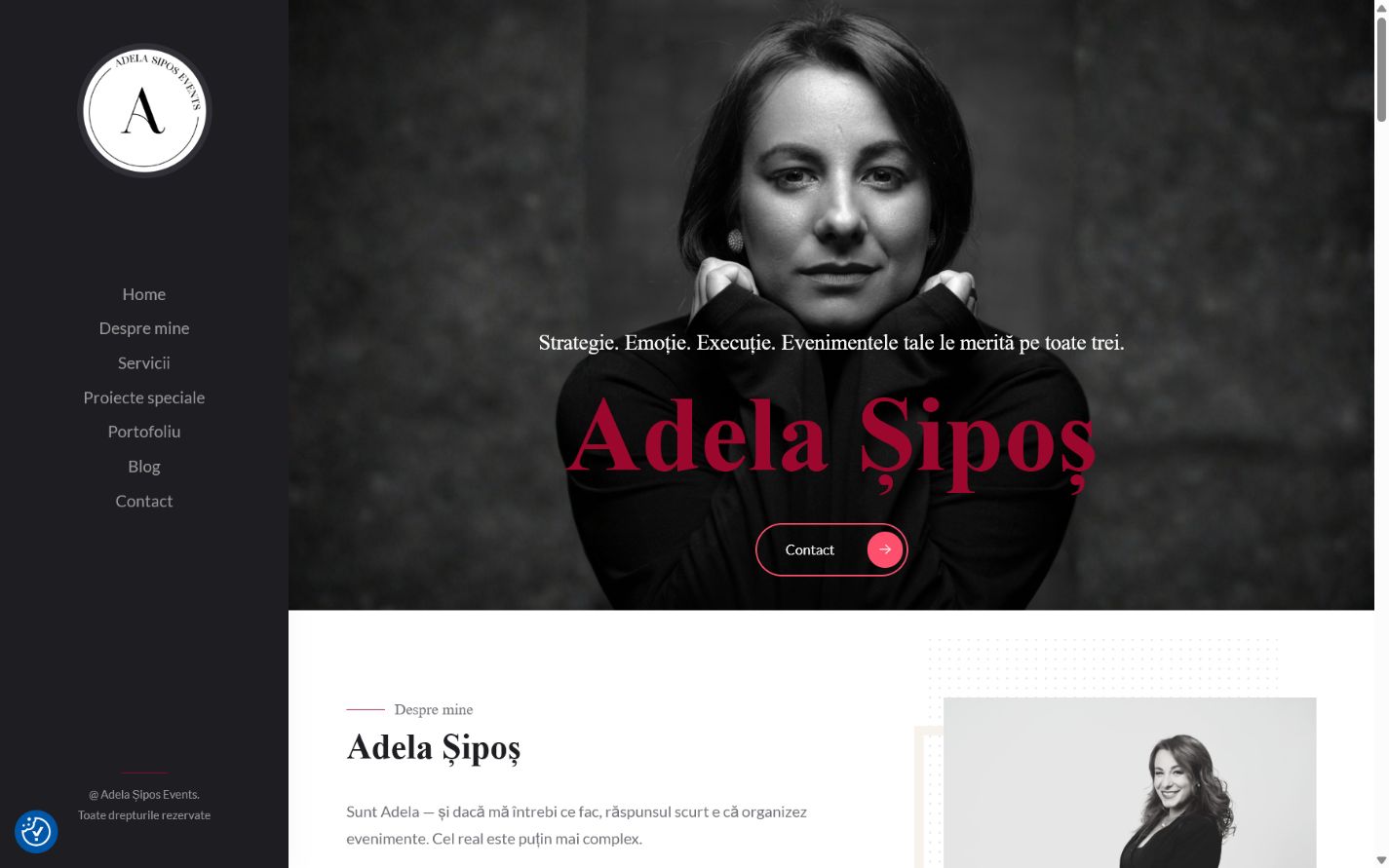 Pagina principală a website-ului Adela Șipoș Events